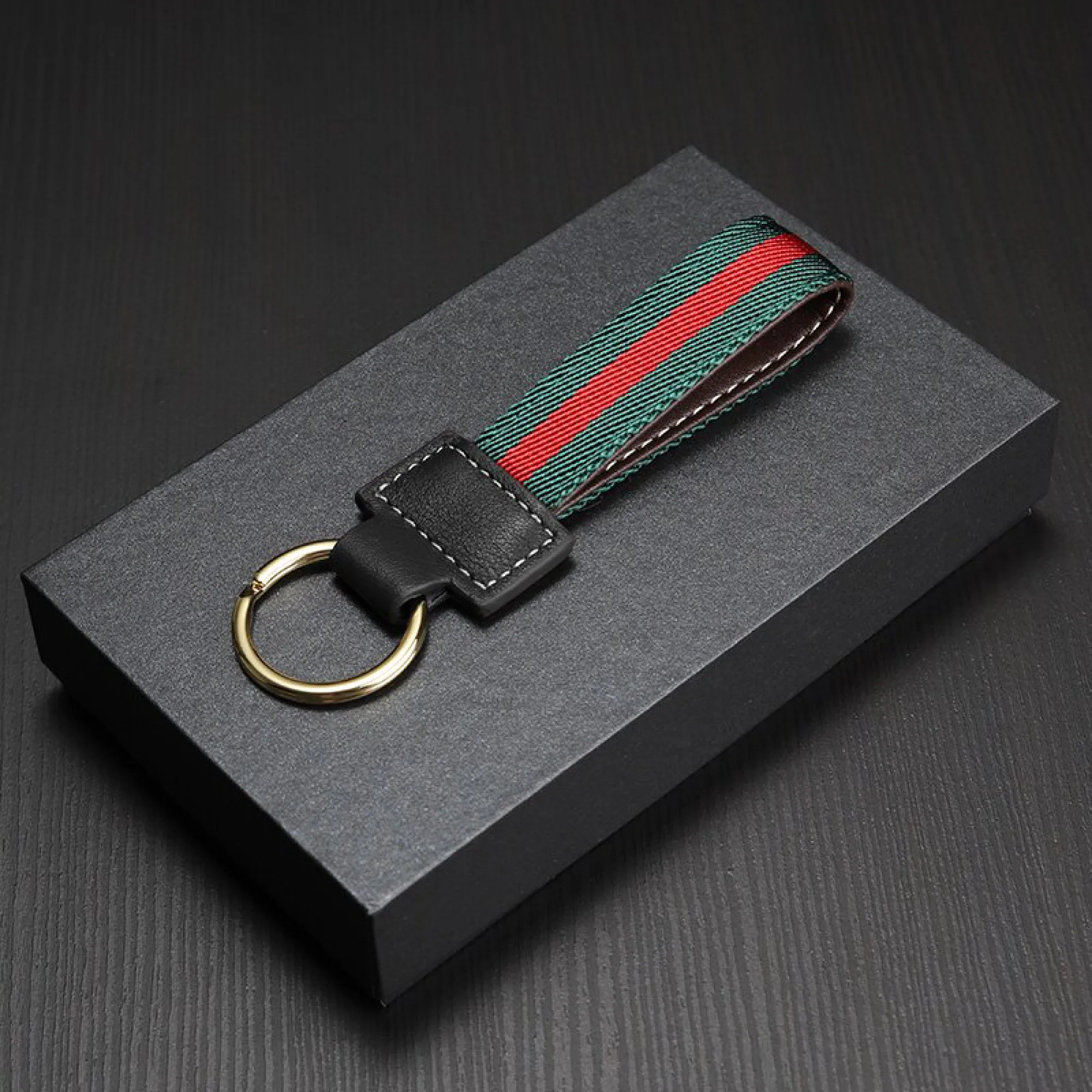 Woven Cowhide Leather Keychain with Key Ring thumbnail 8