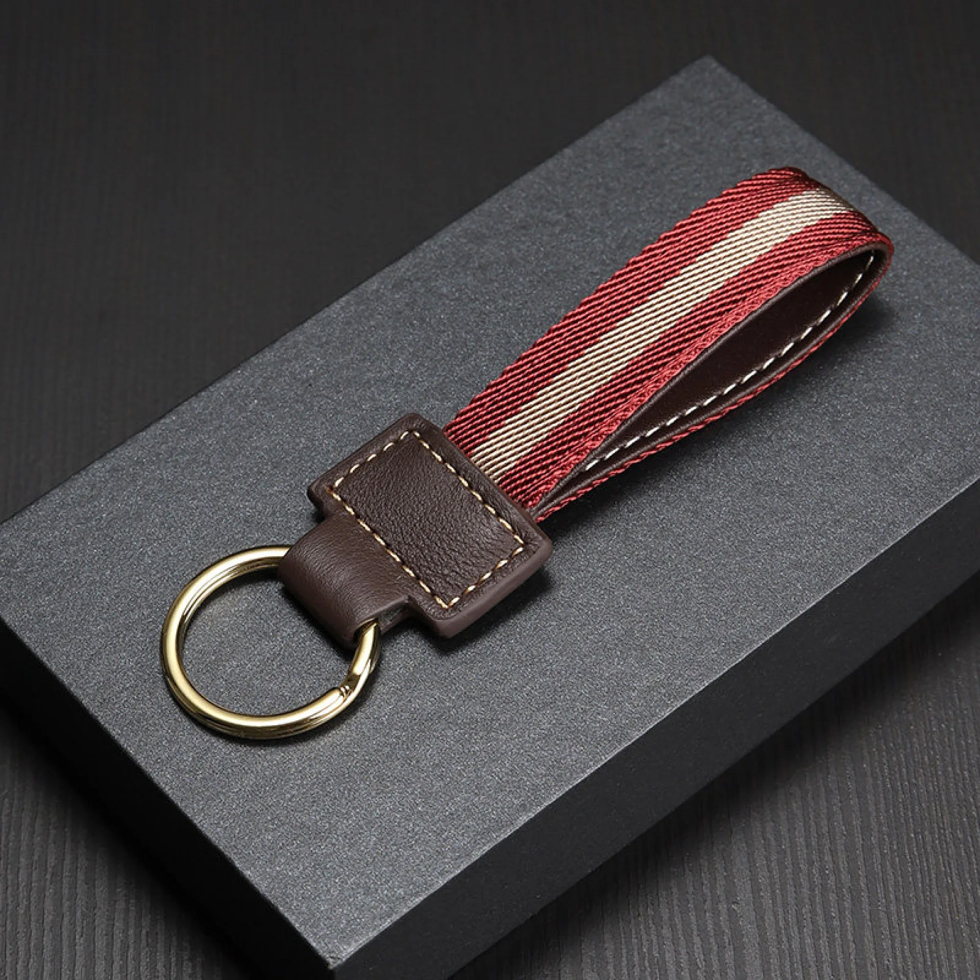Woven Cowhide Leather Keychain with Key Ring thumbnail 6