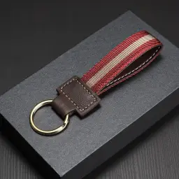 Woven Cowhide Leather Keychain with Key Ring thumbnail 6