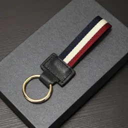 Woven Cowhide Leather Keychain with Key Ring thumbnail 9