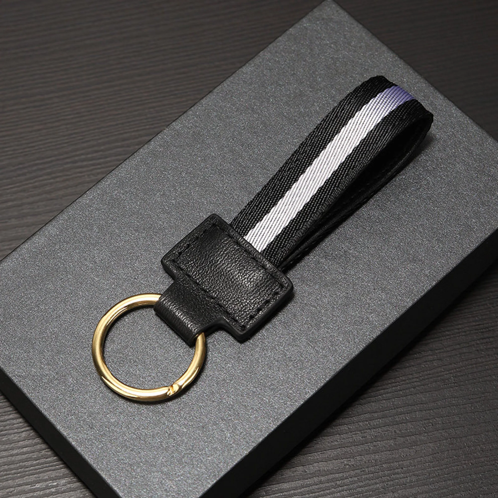 Woven Cowhide Leather Keychain with Key Ring thumbnail 12