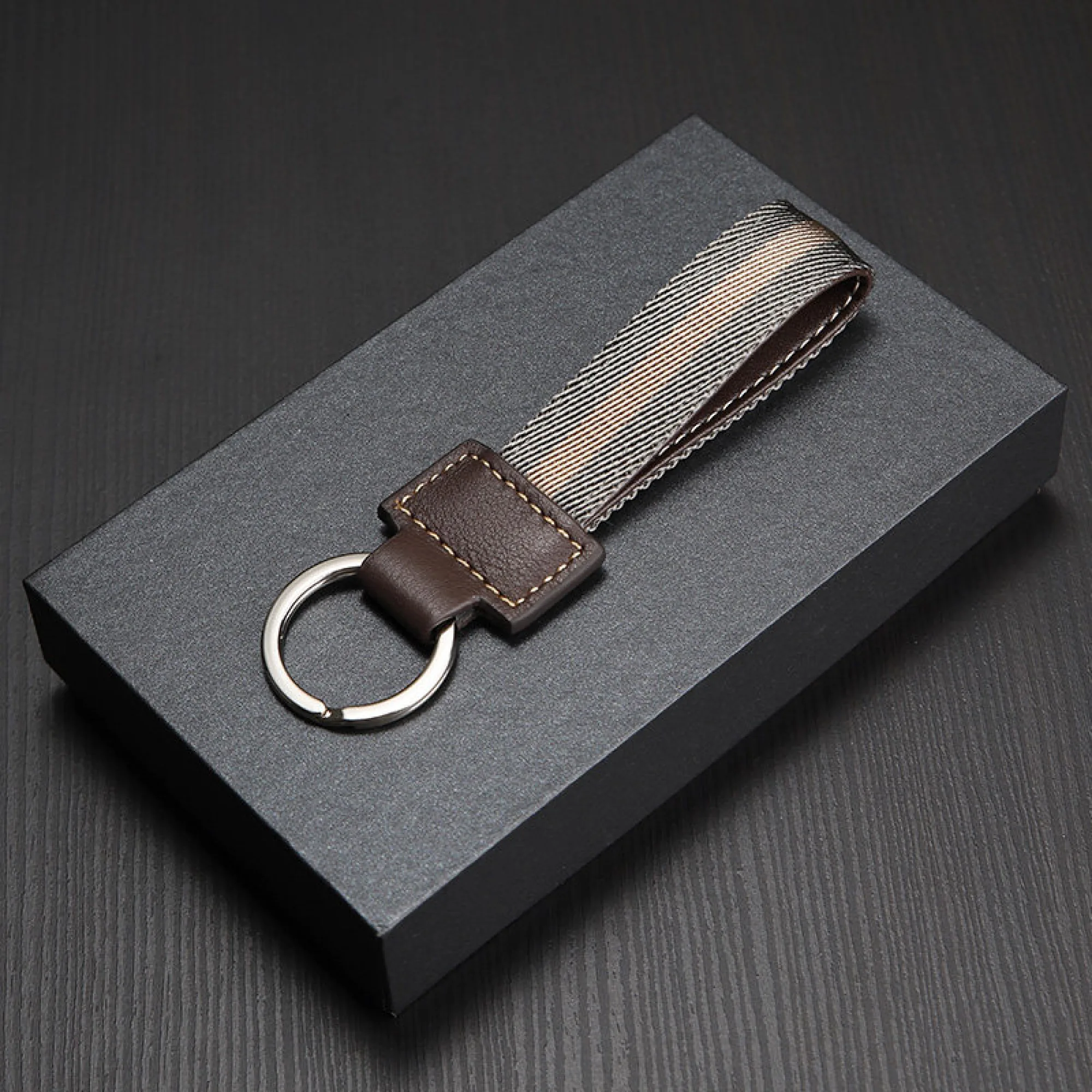 Woven Cowhide Leather Keychain with Key Ring thumbnail 5