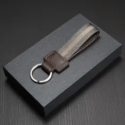 Woven Cowhide Leather Keychain with Key Ring thumbnail 5