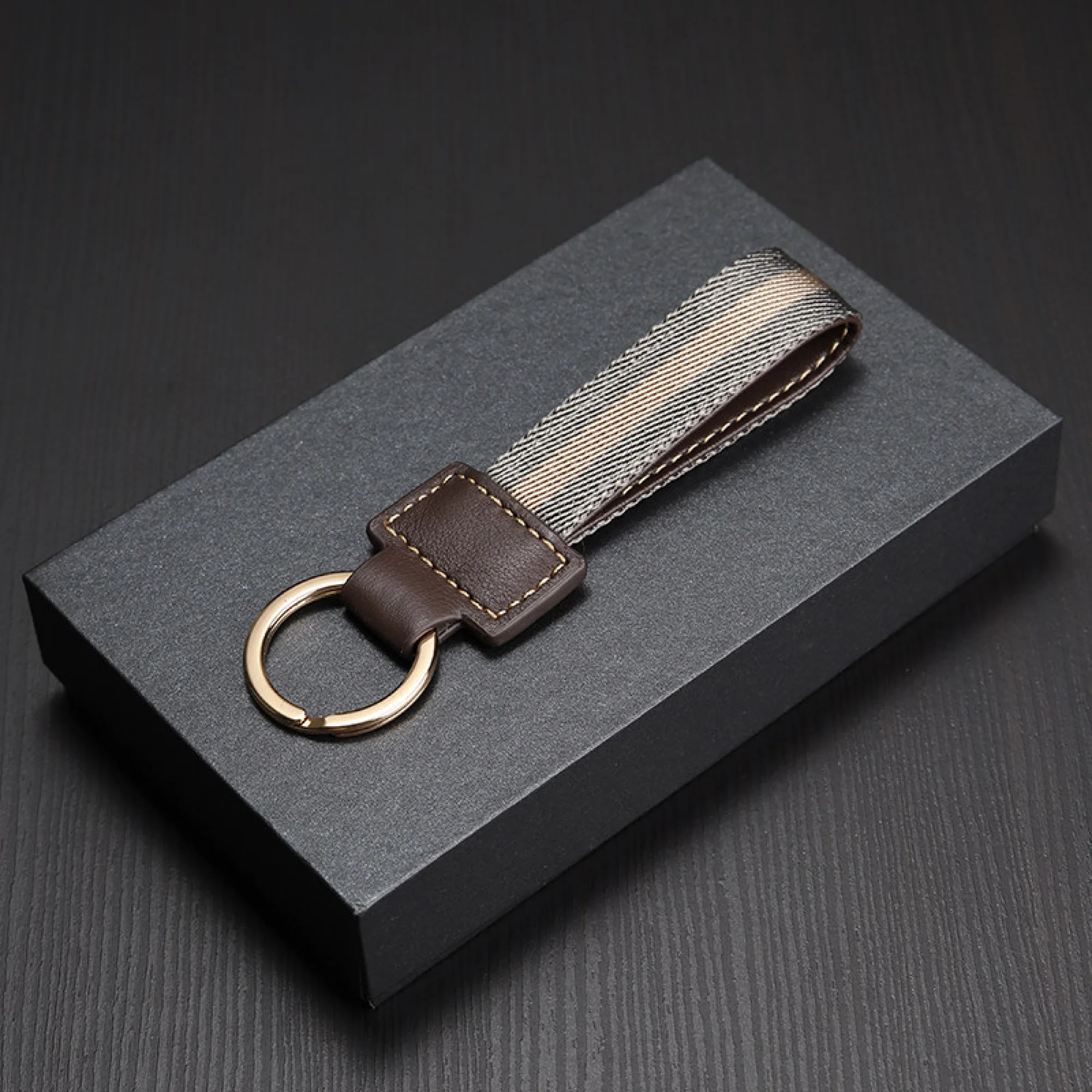 Woven Cowhide Leather Keychain with Key Ring thumbnail 7