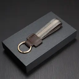 Woven Cowhide Leather Keychain with Key Ring thumbnail 7