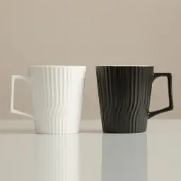 Ceramic Mug with Vertical Stripe Texture, 400 ml, White and Black thumbnail 2