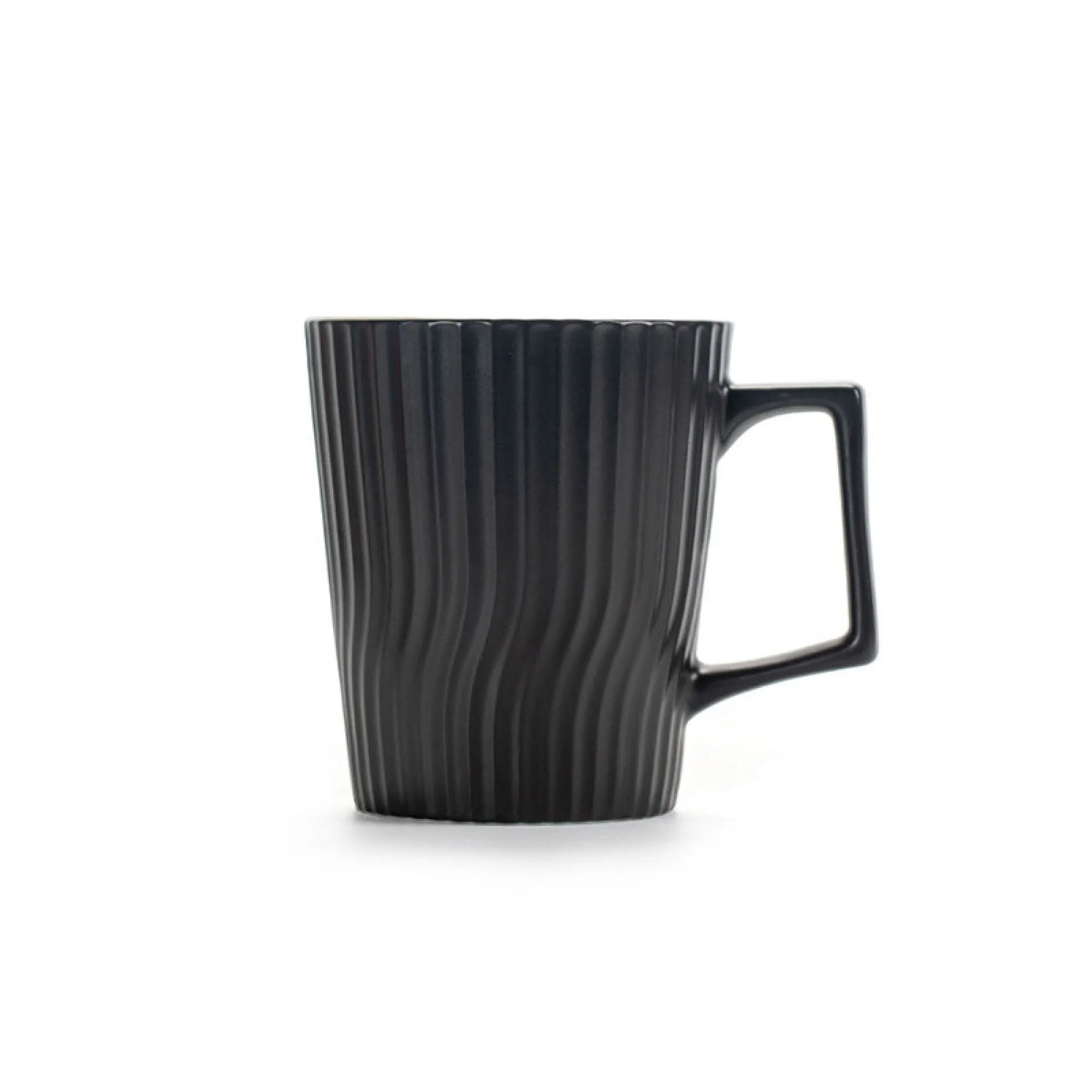 Ceramic Mug with Vertical Stripe Texture, 400 ml, White and Black thumbnail 8