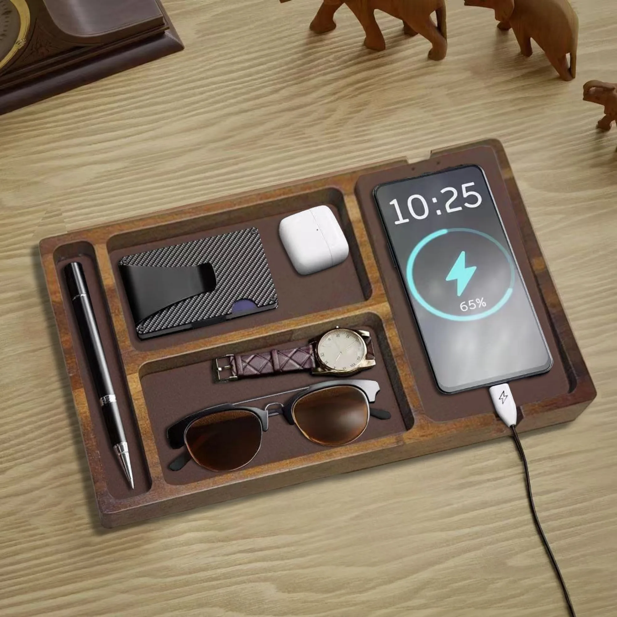 Solid Wood Wireless Charging Storage Box with 15W Output thumbnail 2