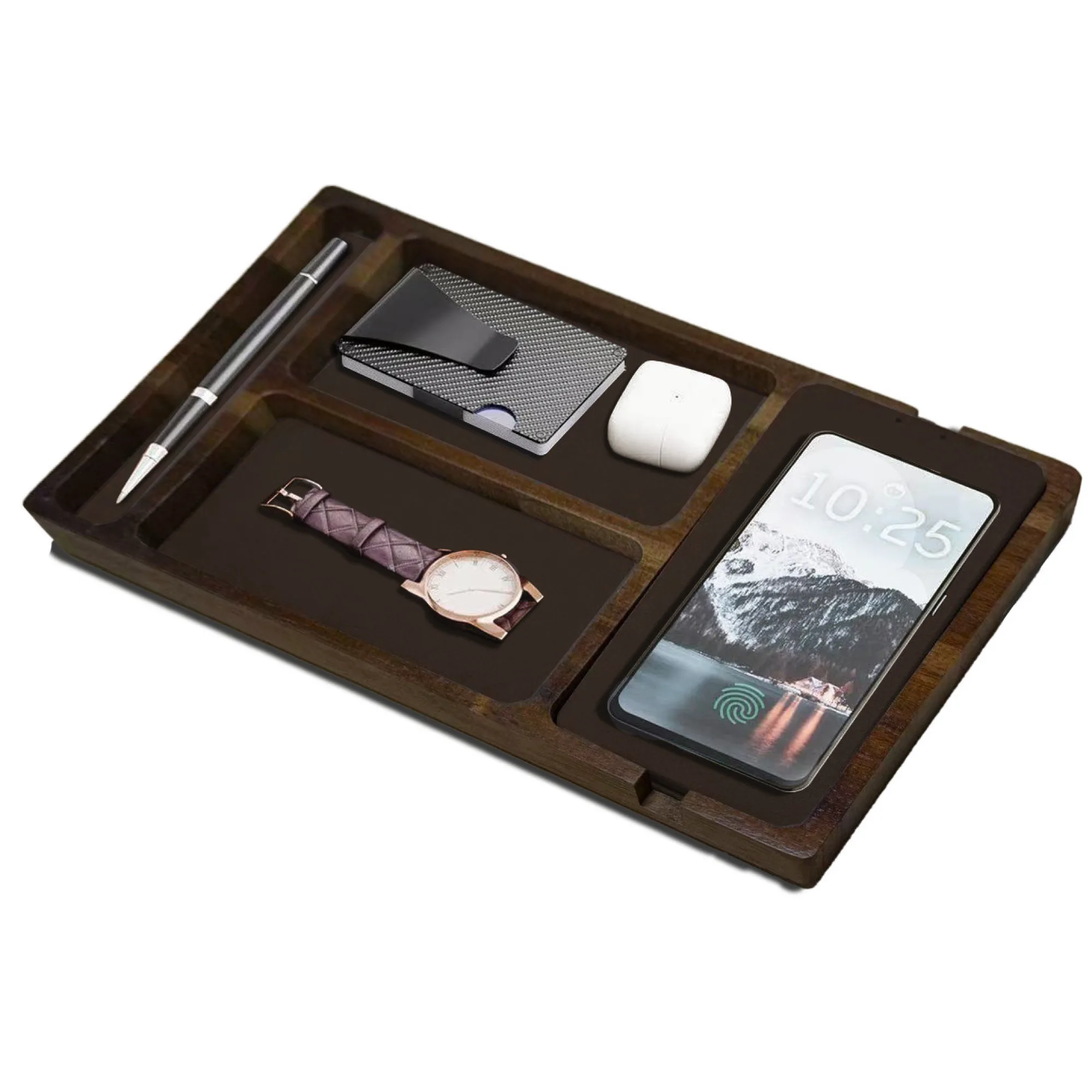 Solid Wood Wireless Charging Storage Box with 15W Output thumbnail 5