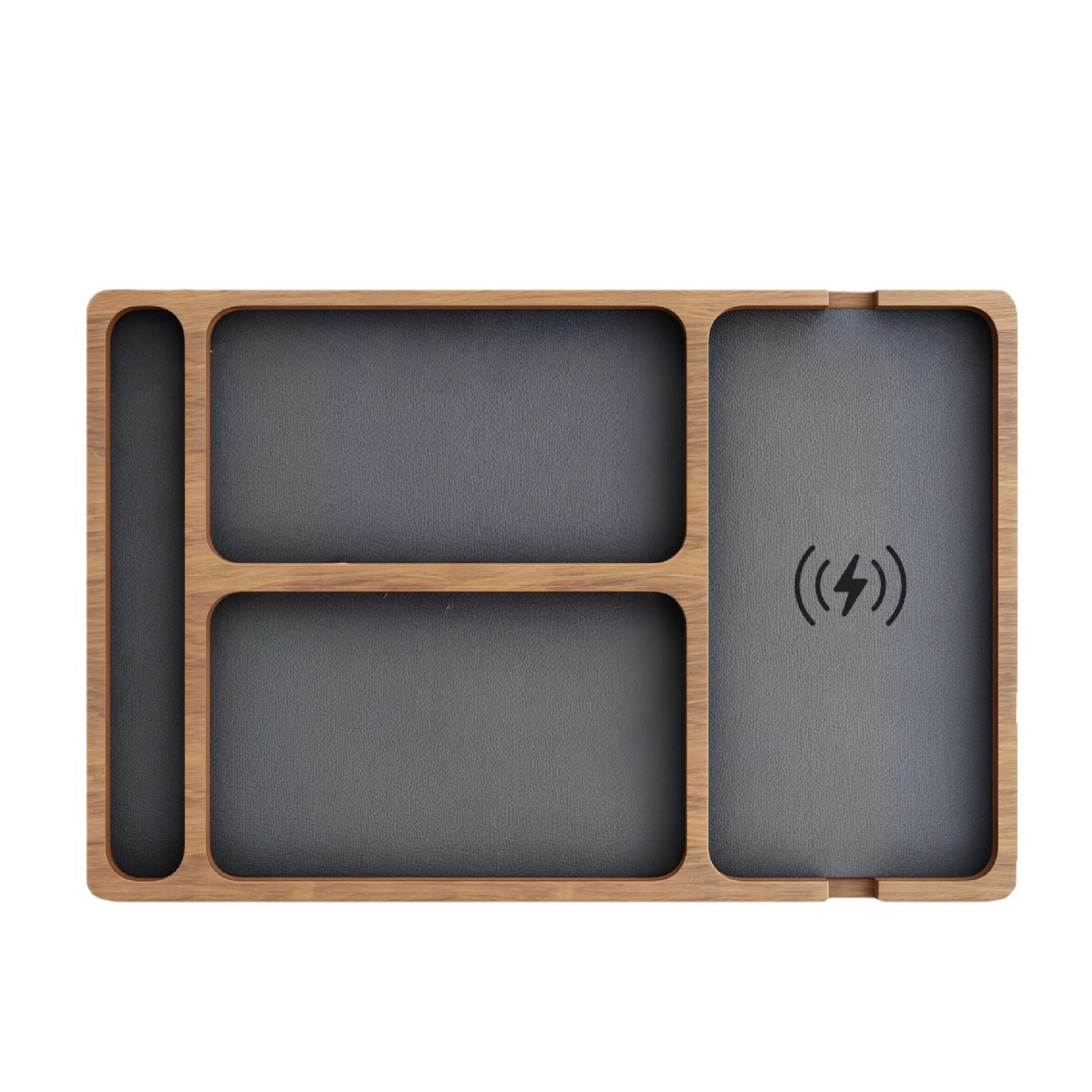 Solid Wood Wireless Charging Storage Box with 15W Output — View 1