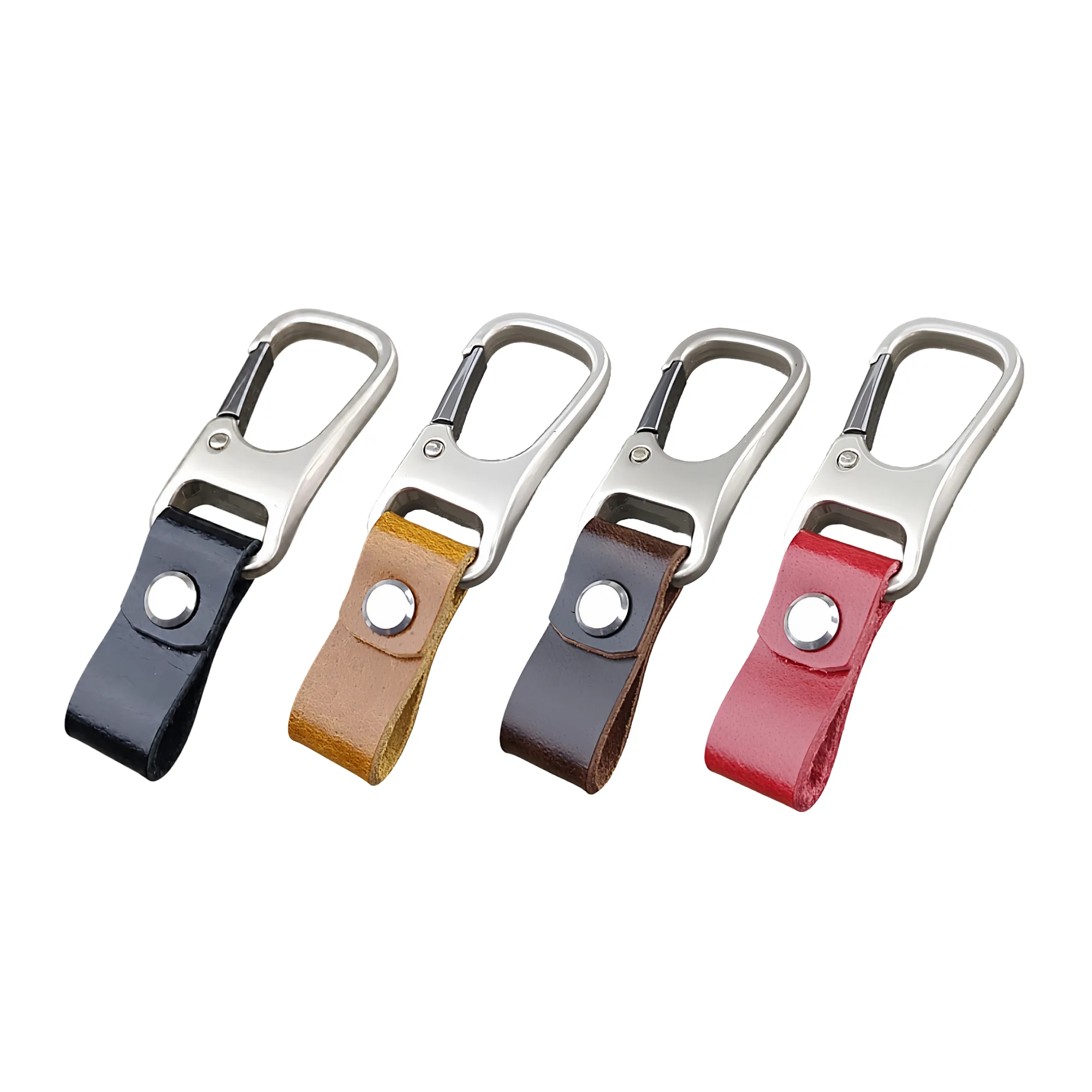 Genuine Leather Car Keychain with Metal Carabiner Clip