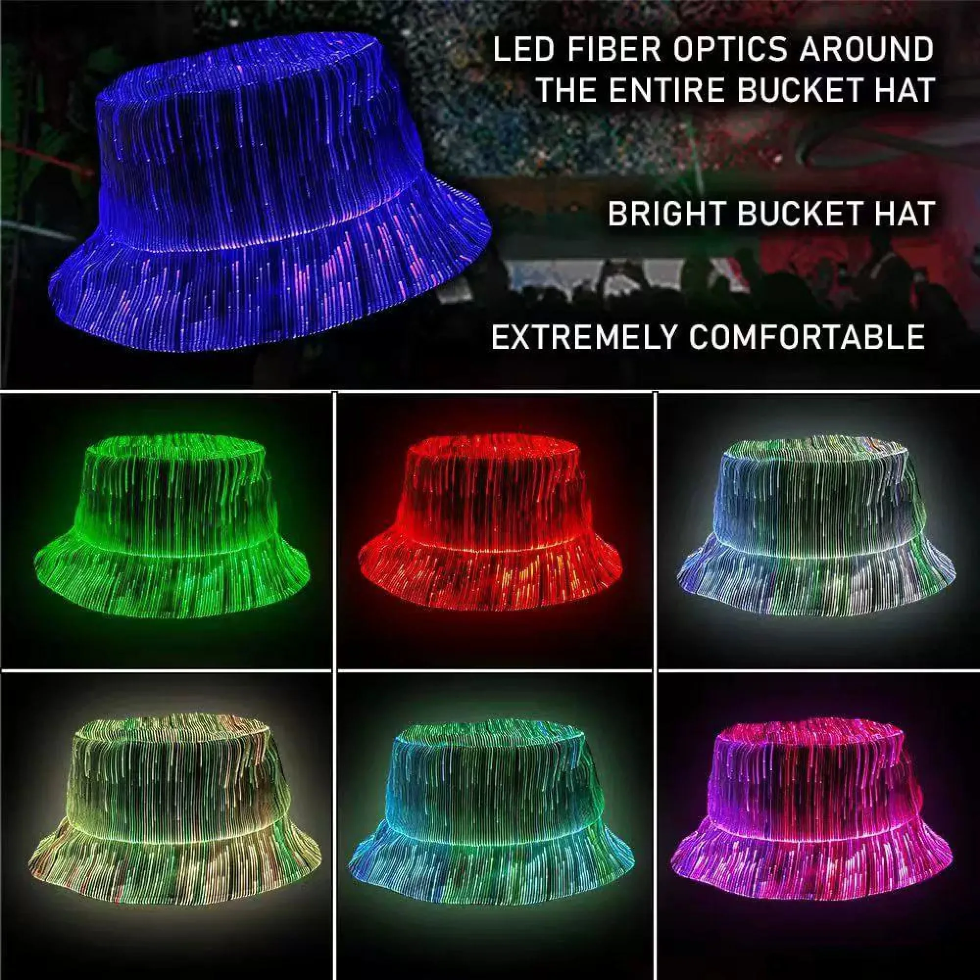LED Fiber Optic Bucket Hat with 7 Solid Colors and 5 Flashing Modes thumbnail 3