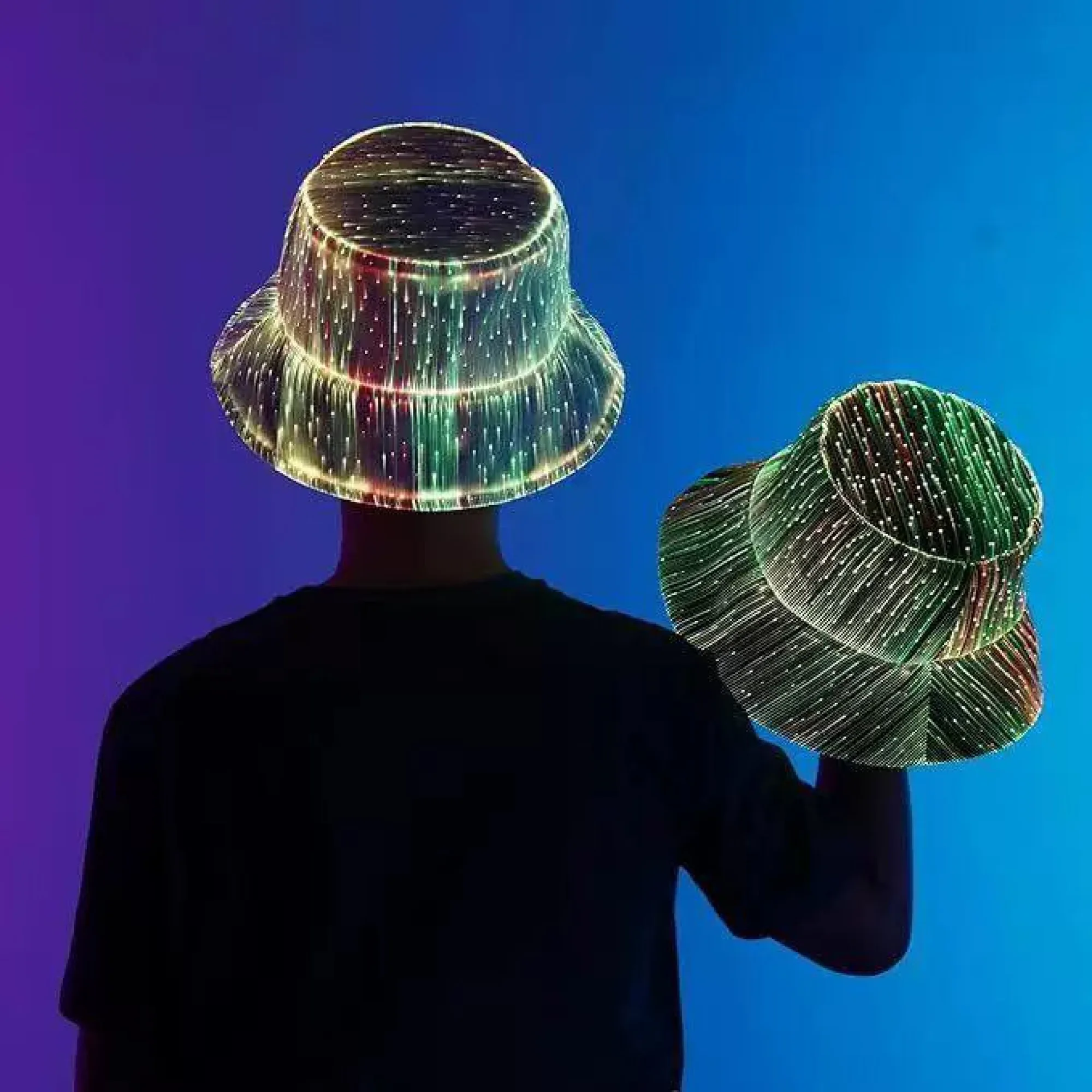 LED Fiber Optic Bucket Hat with 7 Solid Colors and 5 Flashing Modes — View 1