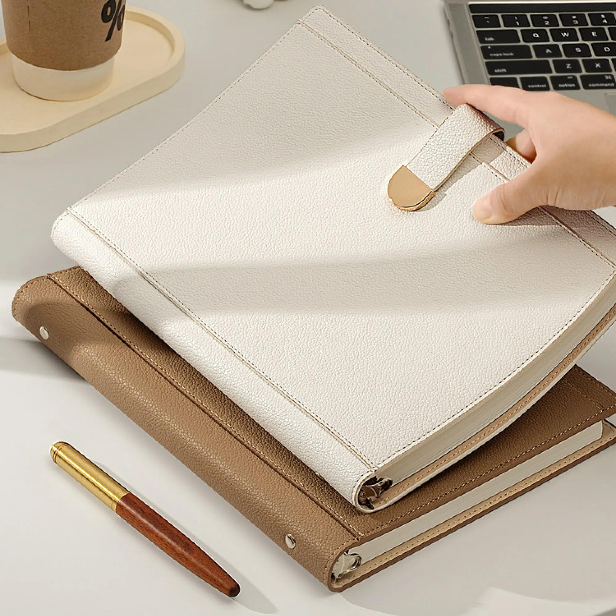 B5 Loose-Leaf Notebook with Lychee Grain Soft Leather Cover thumbnail 2