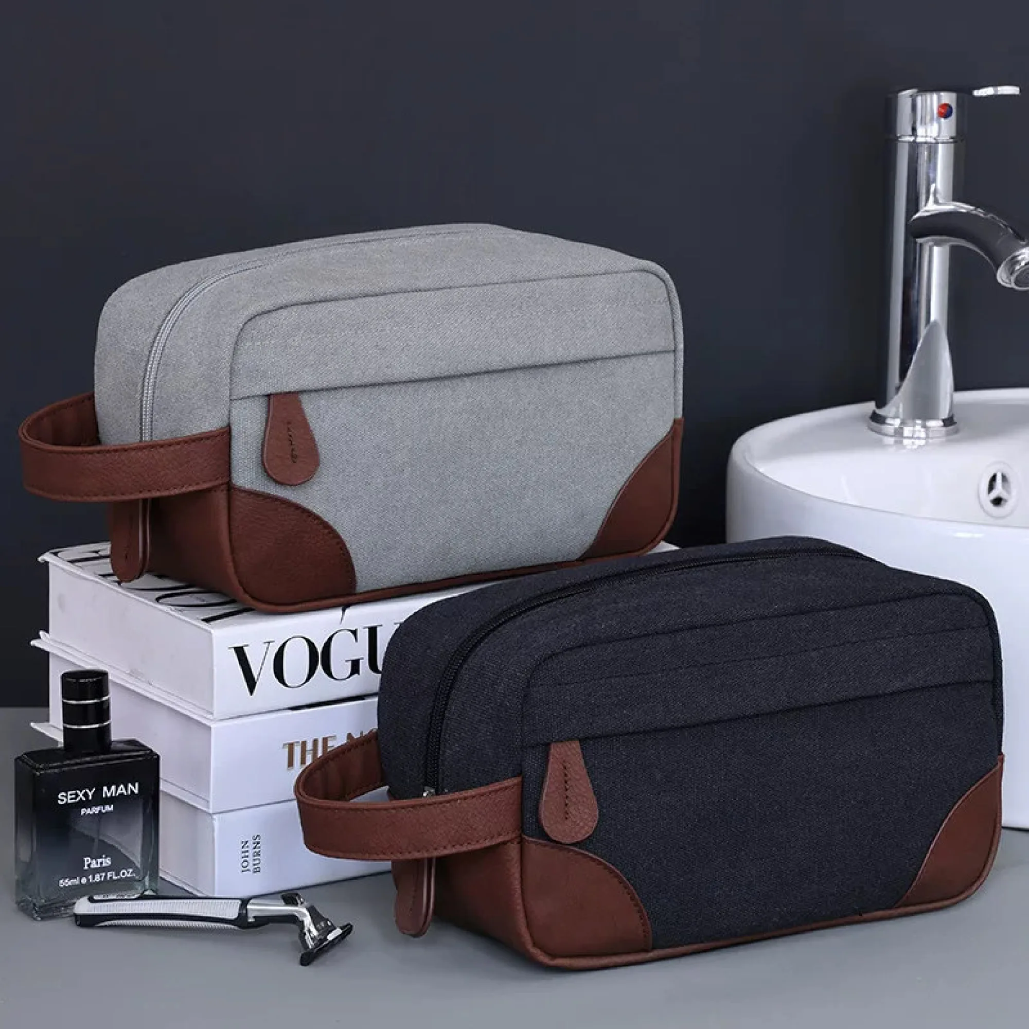 Canvas Wash Bag with Zipper Closure