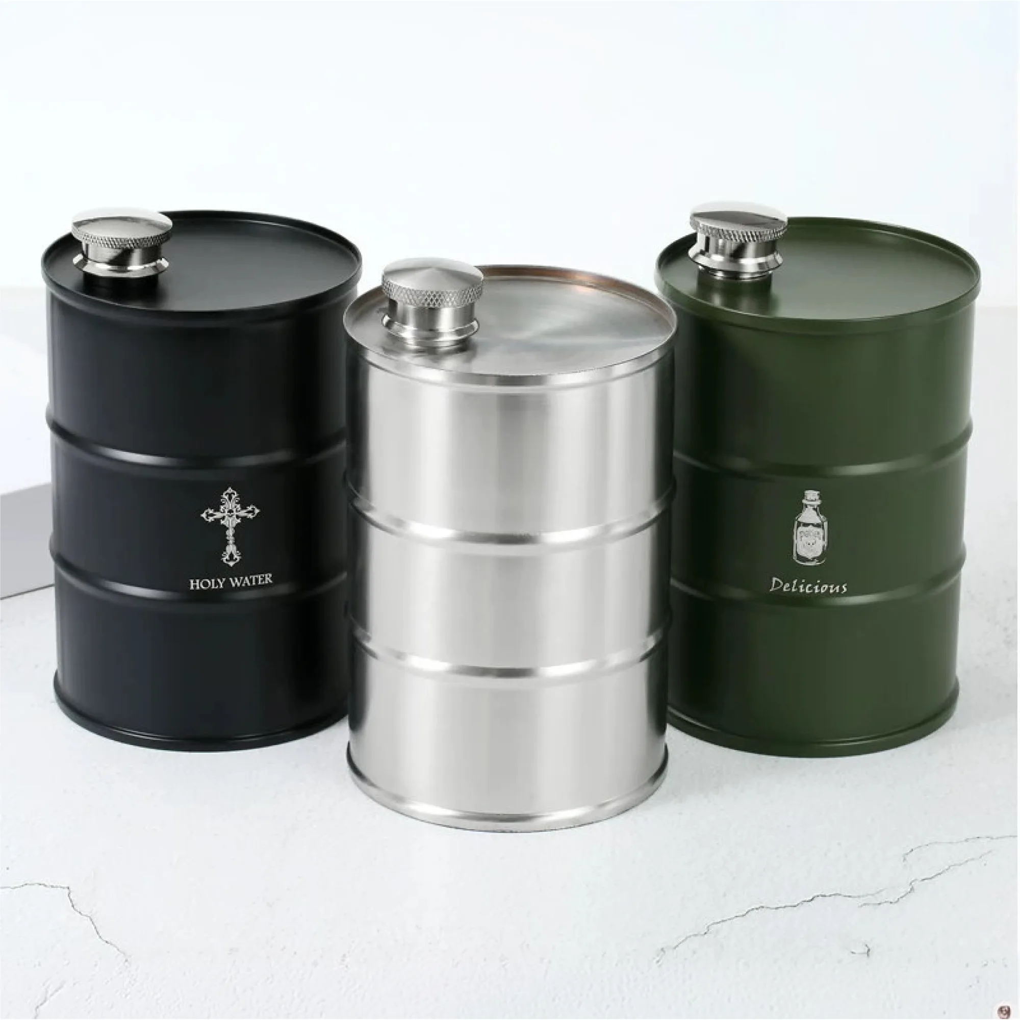 750 ml 304 Stainless Steel Barrel-Shaped Flask