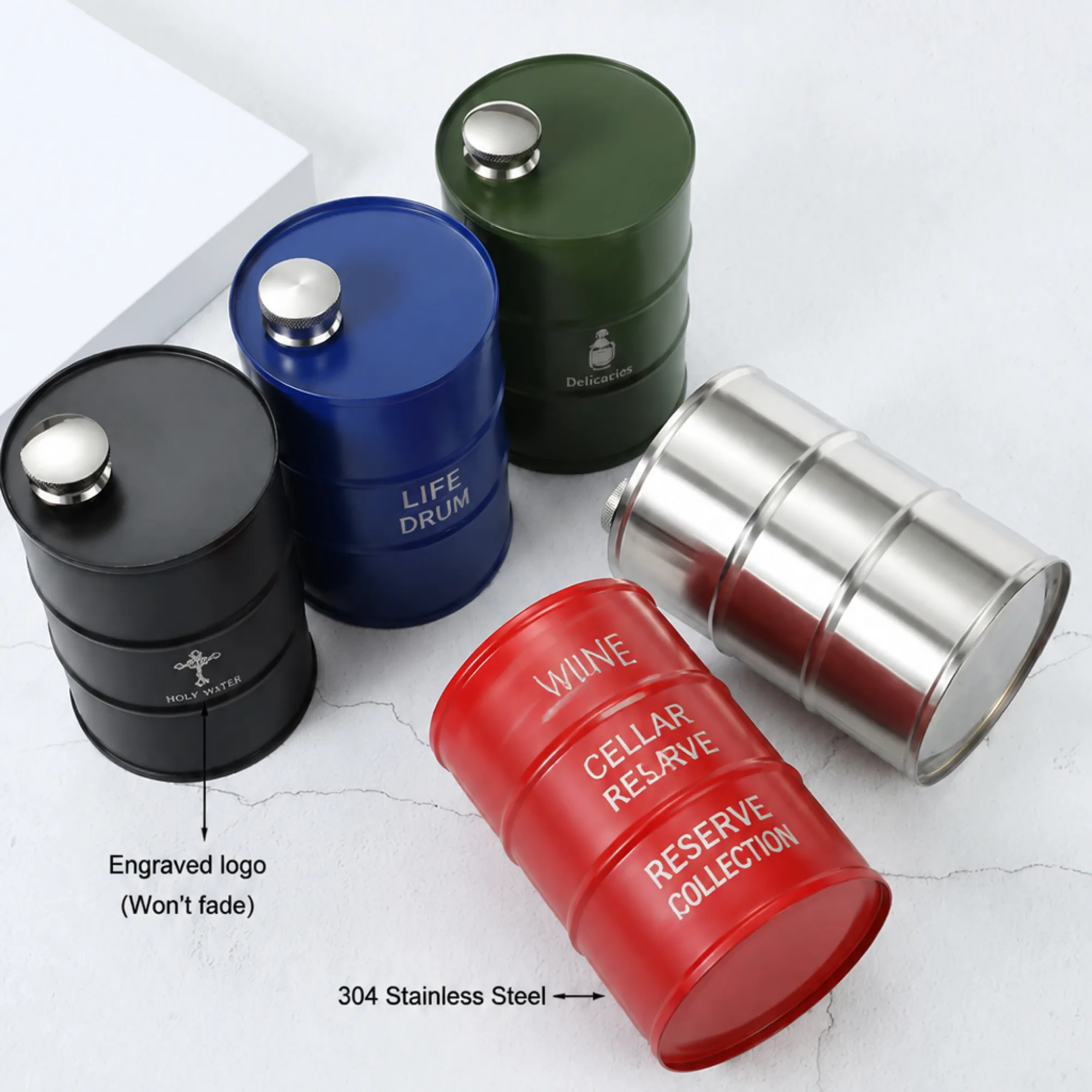 750 ml 304 Stainless Steel Barrel-Shaped Flask thumbnail 4