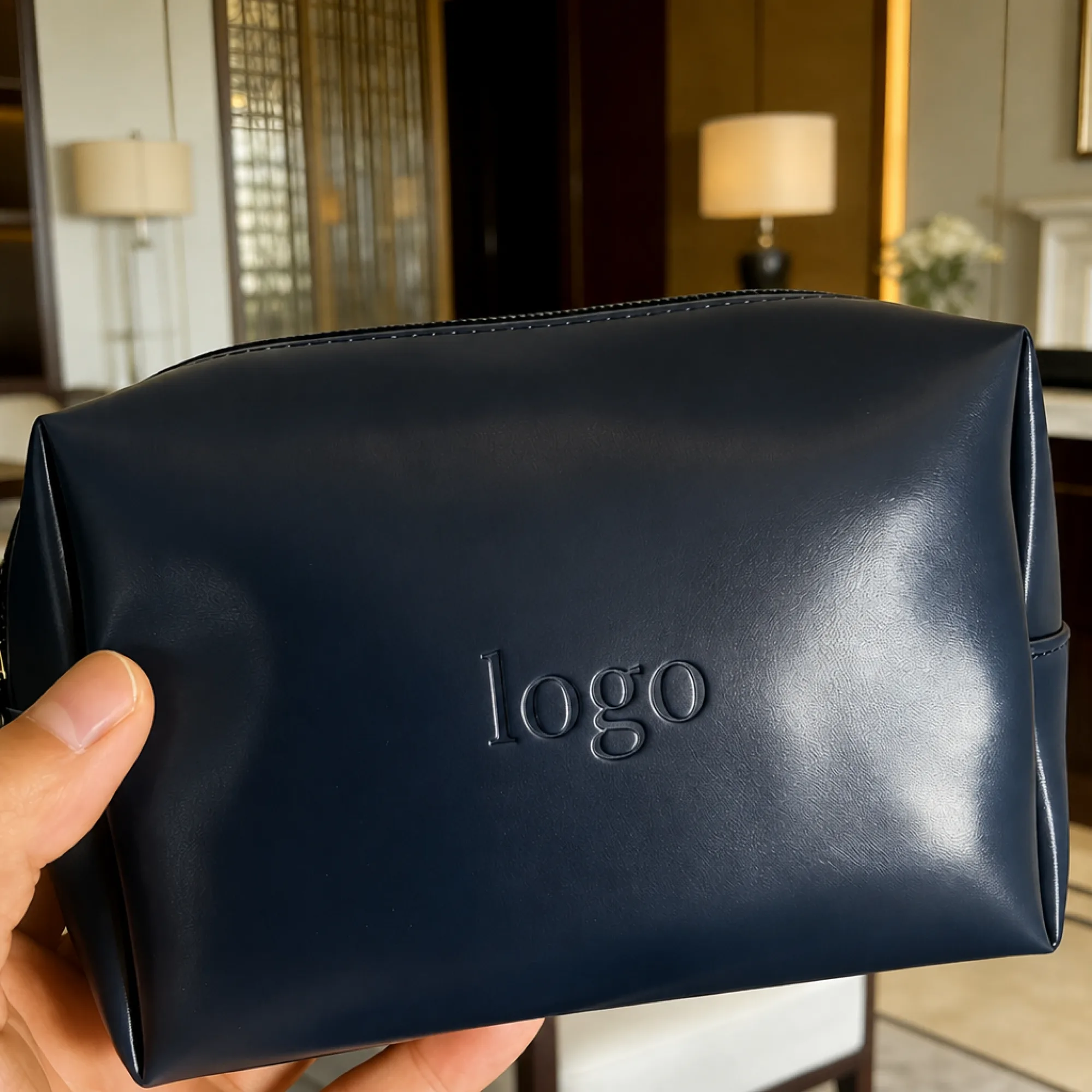 PU Square Cosmetic Bag with Zipper Closure