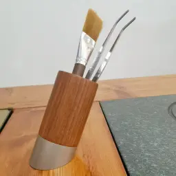 Cylindrical Pen Holder in Walnut Wood and Stainless Steel thumbnail 5