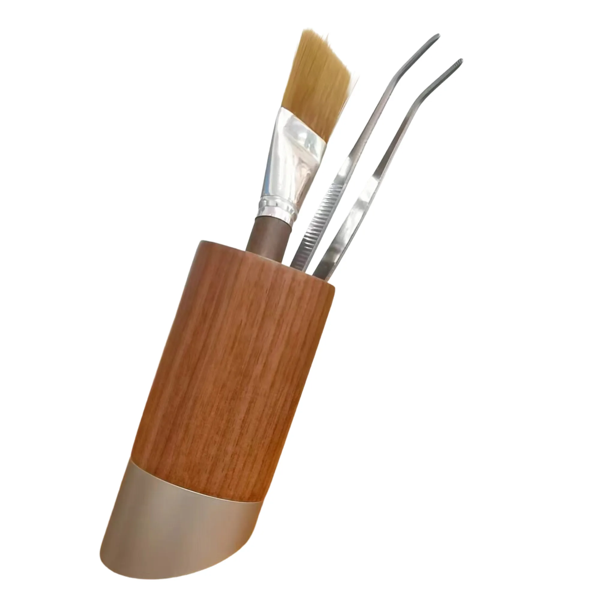 Cylindrical Pen Holder in Walnut Wood and Stainless Steel