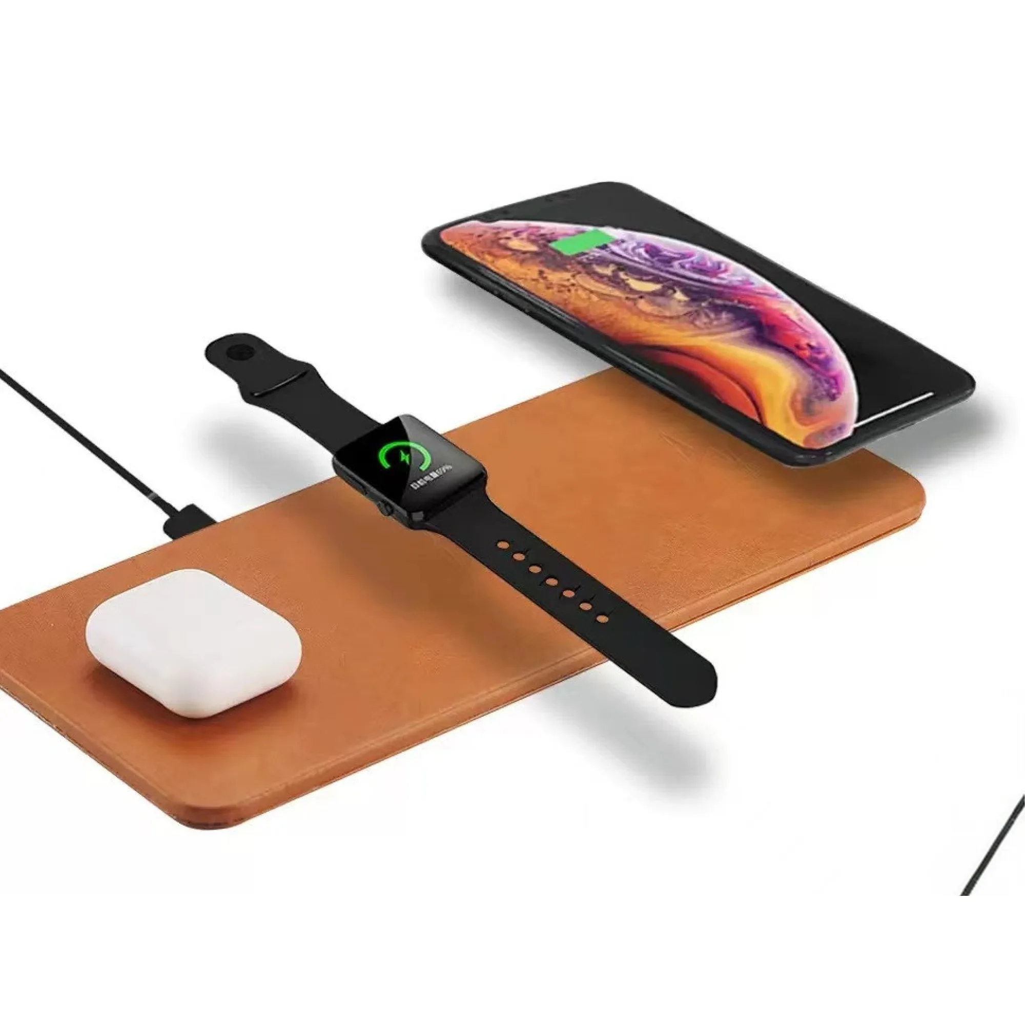 PU Leather Three-in-One Wireless Charger