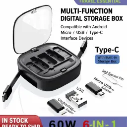 Retractable 6-in-1 Multi-function Data Cable Storage Box with Phone Stand thumbnail 3