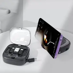 Retractable 6-in-1 Multi-function Data Cable Storage Box with Phone Stand thumbnail 2