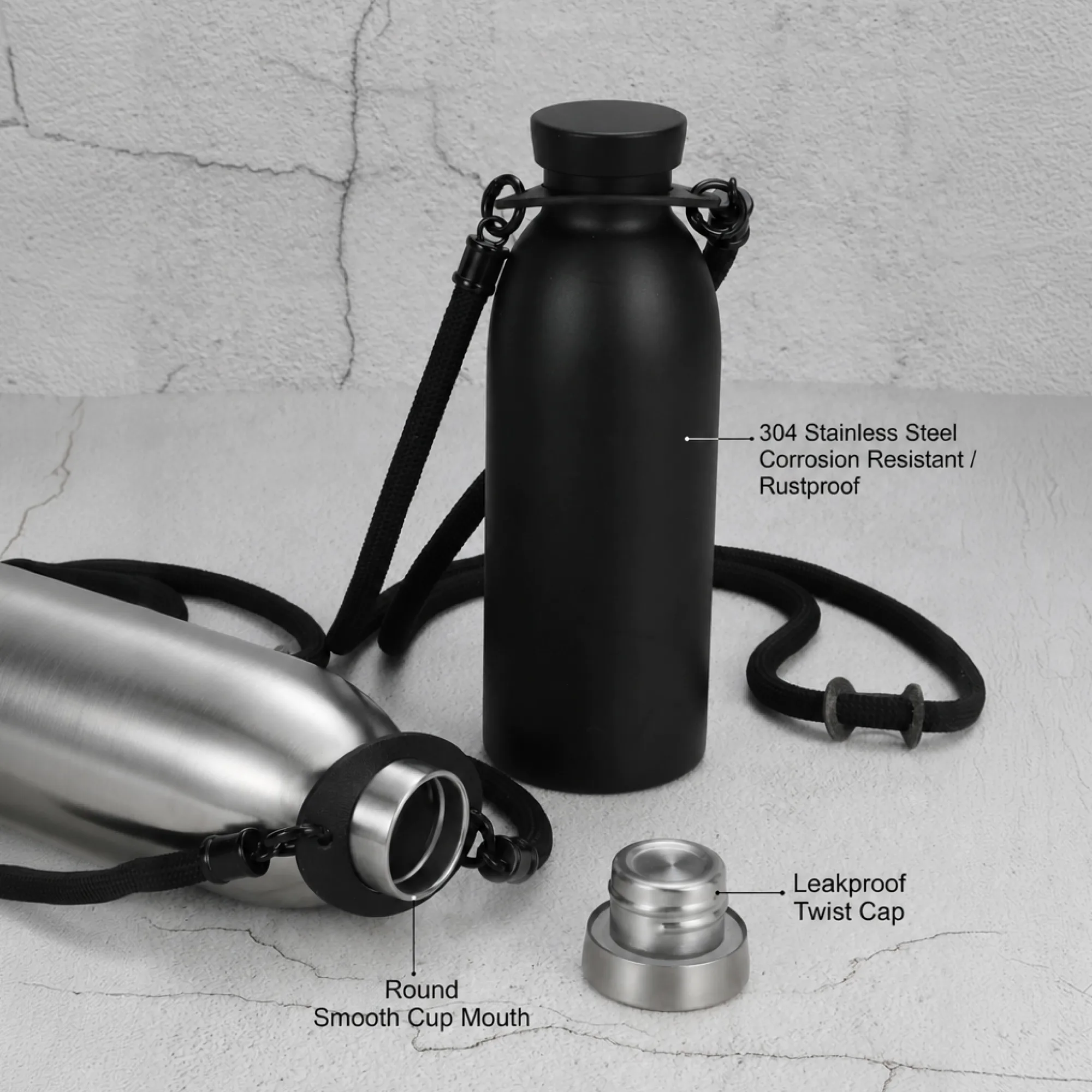 304 Stainless Steel Vacuum Insulated Milk Bottle Cup with Lanyard thumbnail 3
