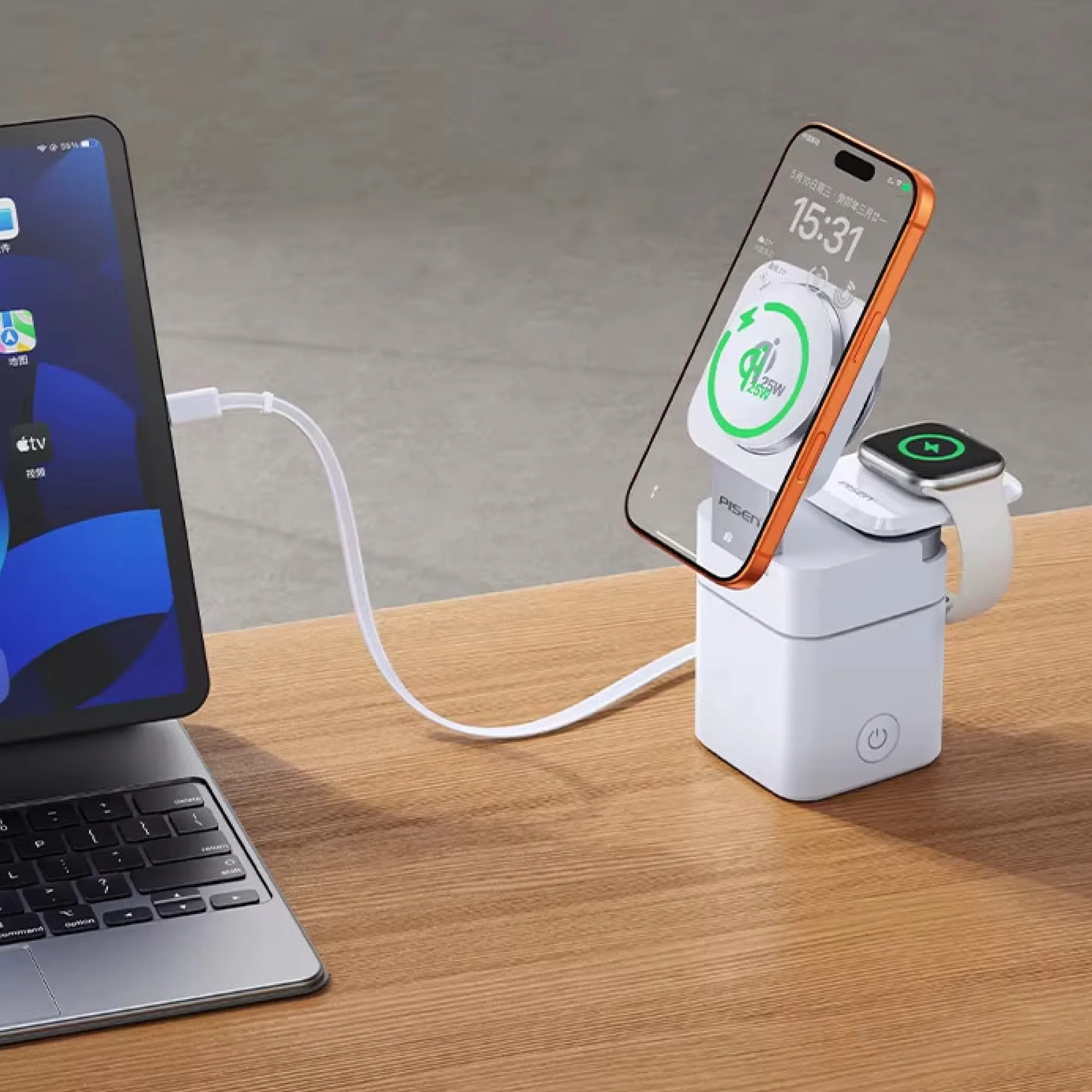 Pisen 65W 4-in-1 Wireless Charging Station with Qi2 and Cooling Fan