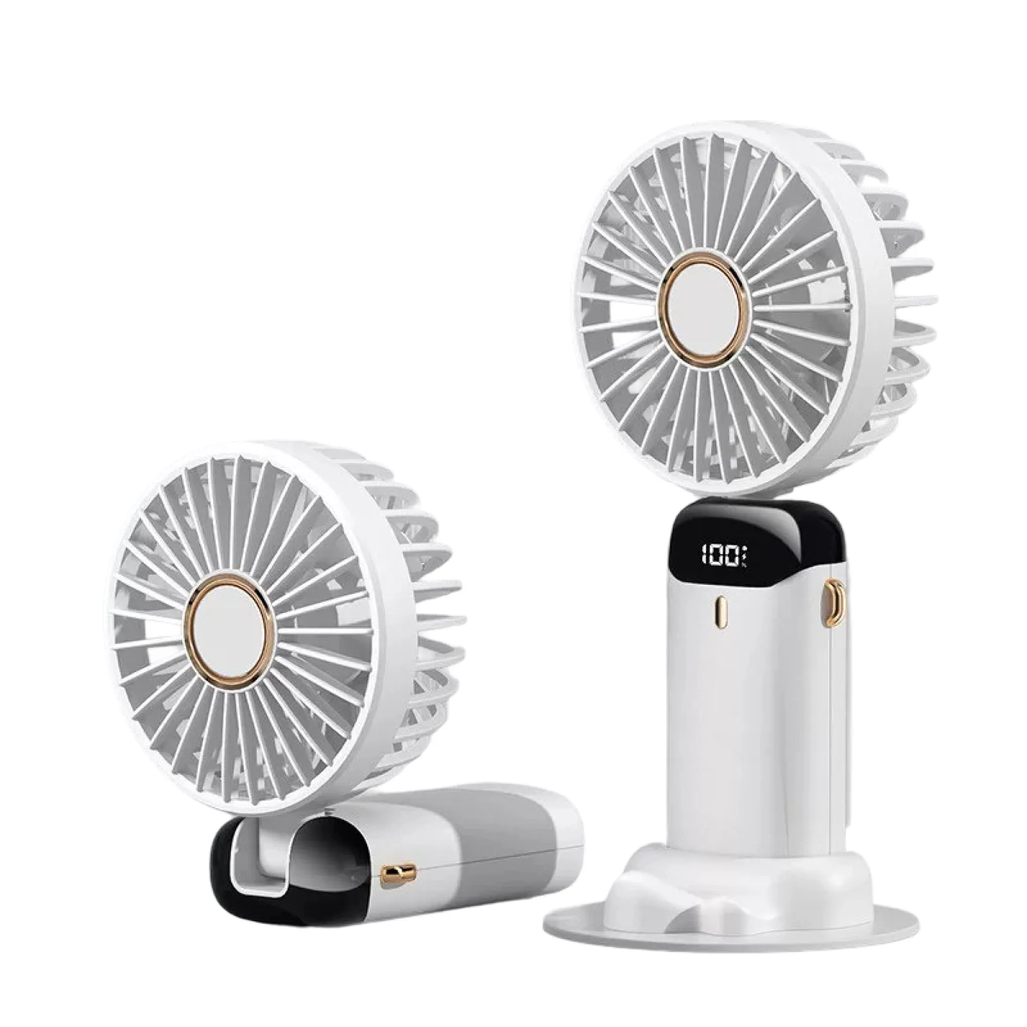 Portable Neck-Hanging Handheld Desktop Fan with Digital Display and 5-Speed Adjustment — View 1