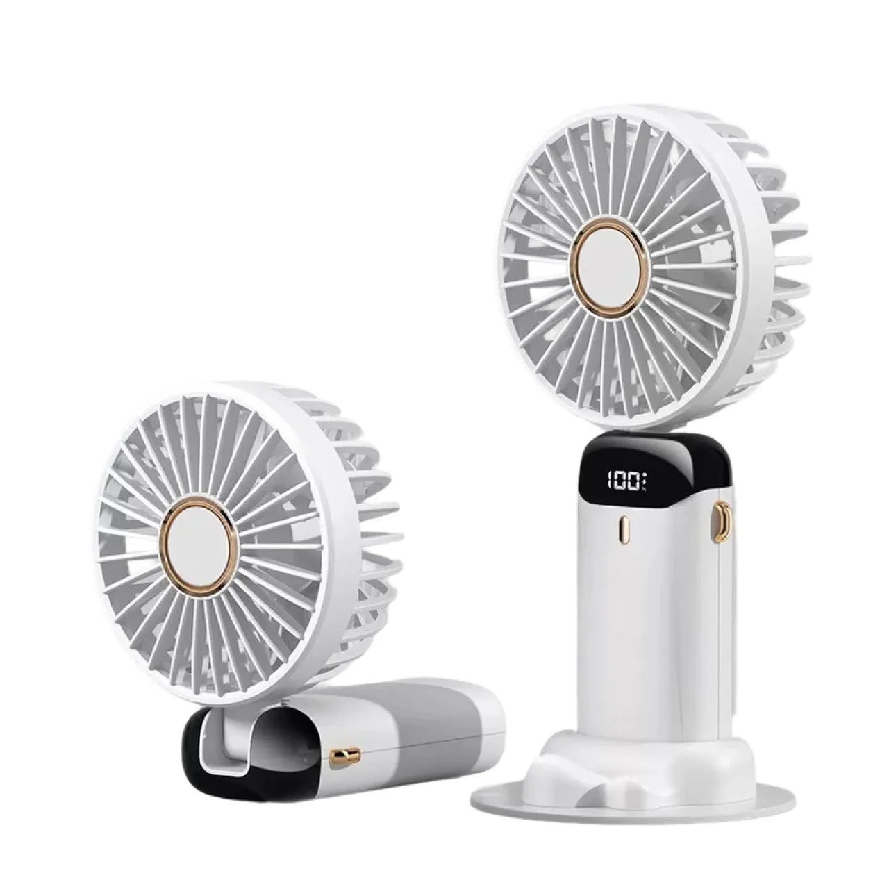 Portable Neck-Hanging Handheld Desktop Fan with Digital Display and 5-Speed Adjustment
