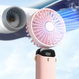 Portable Neck-Hanging Handheld Desktop Fan with Digital Display and 5-Speed Adjustment thumbnail 4