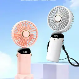 Portable Neck-Hanging Handheld Desktop Fan with Digital Display and 5-Speed Adjustment thumbnail 2