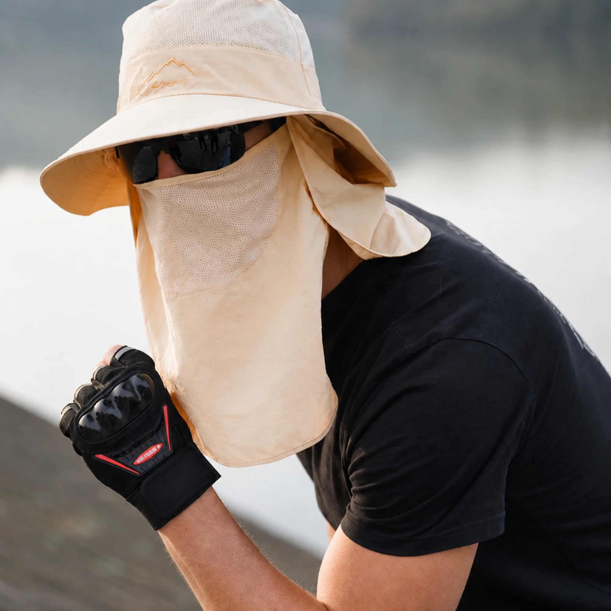 Adjustable Sun Protection Bucket Hat with Neck Flap and Face Cover — View 1