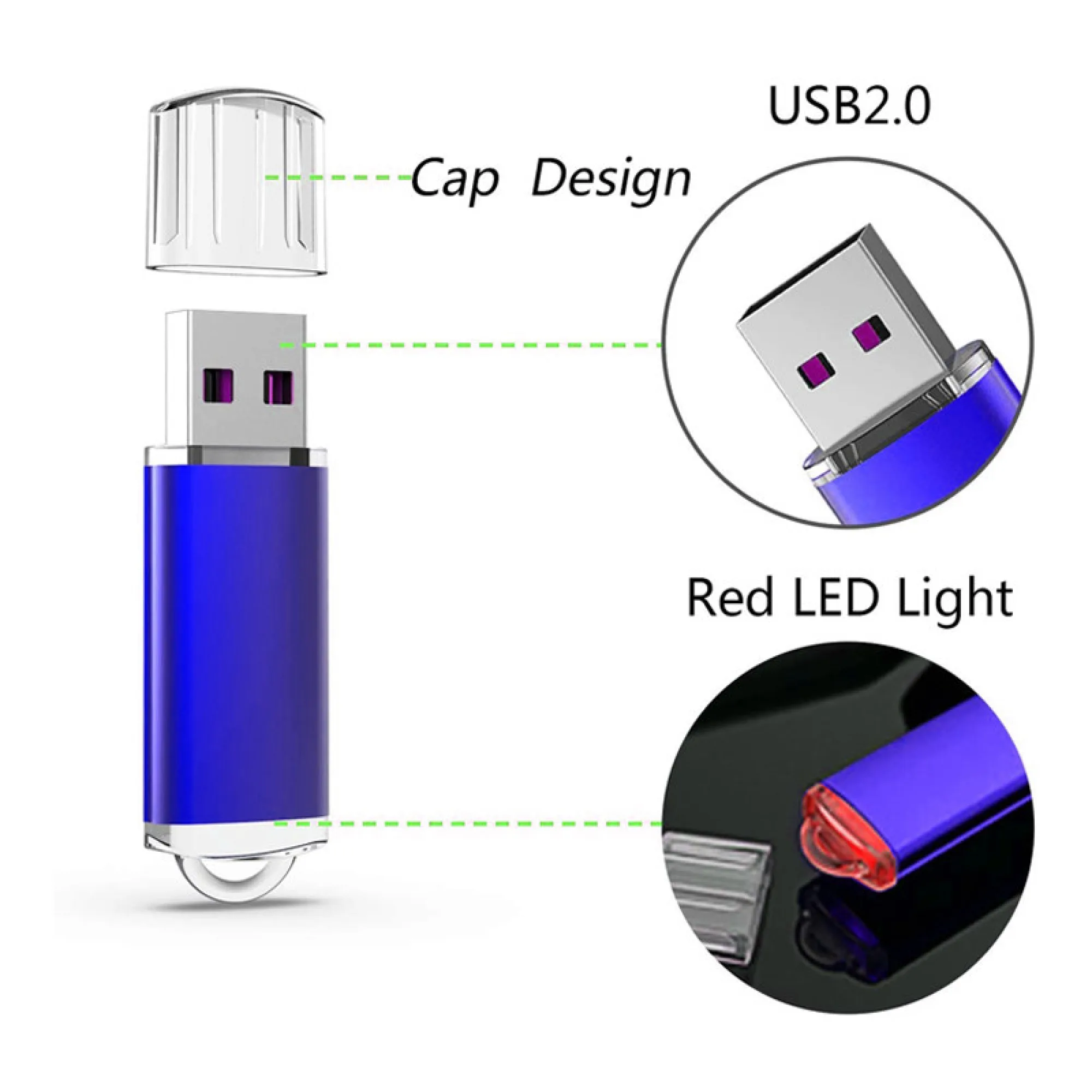 Metal USB 2.0 Flash Drive, Bright Color and Rotating Styles, 64MB-64GB