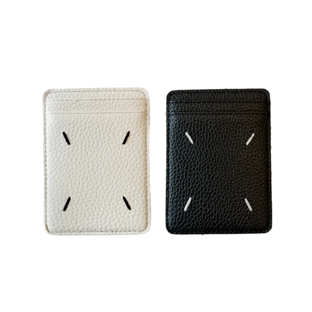 Artificial Leather Magnetic Card Holder with Four Decorative Stitches (White and Black) — alternate view 1