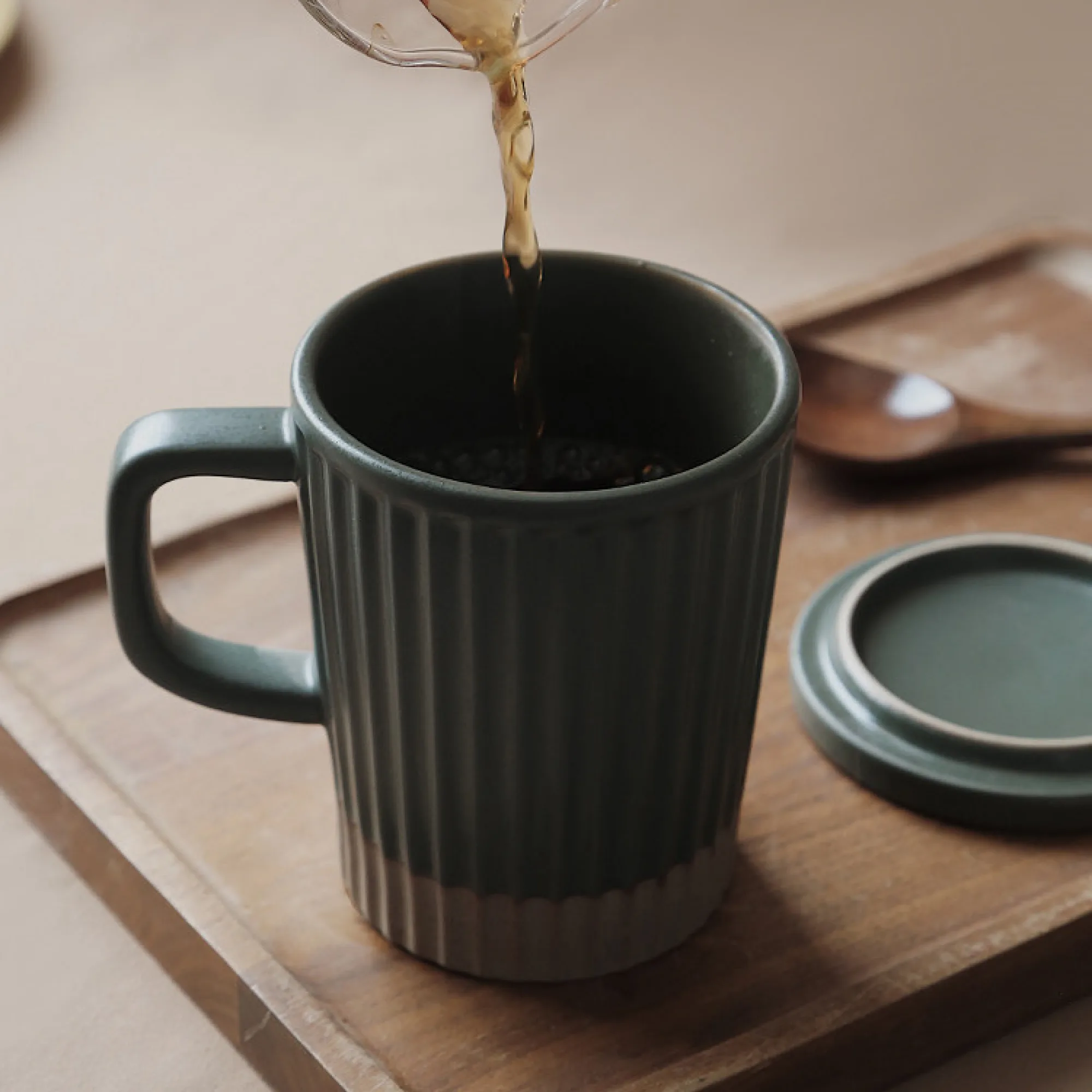 Ceramic Mug with Lid and Optional Nanmu Spoon thumbnail 3