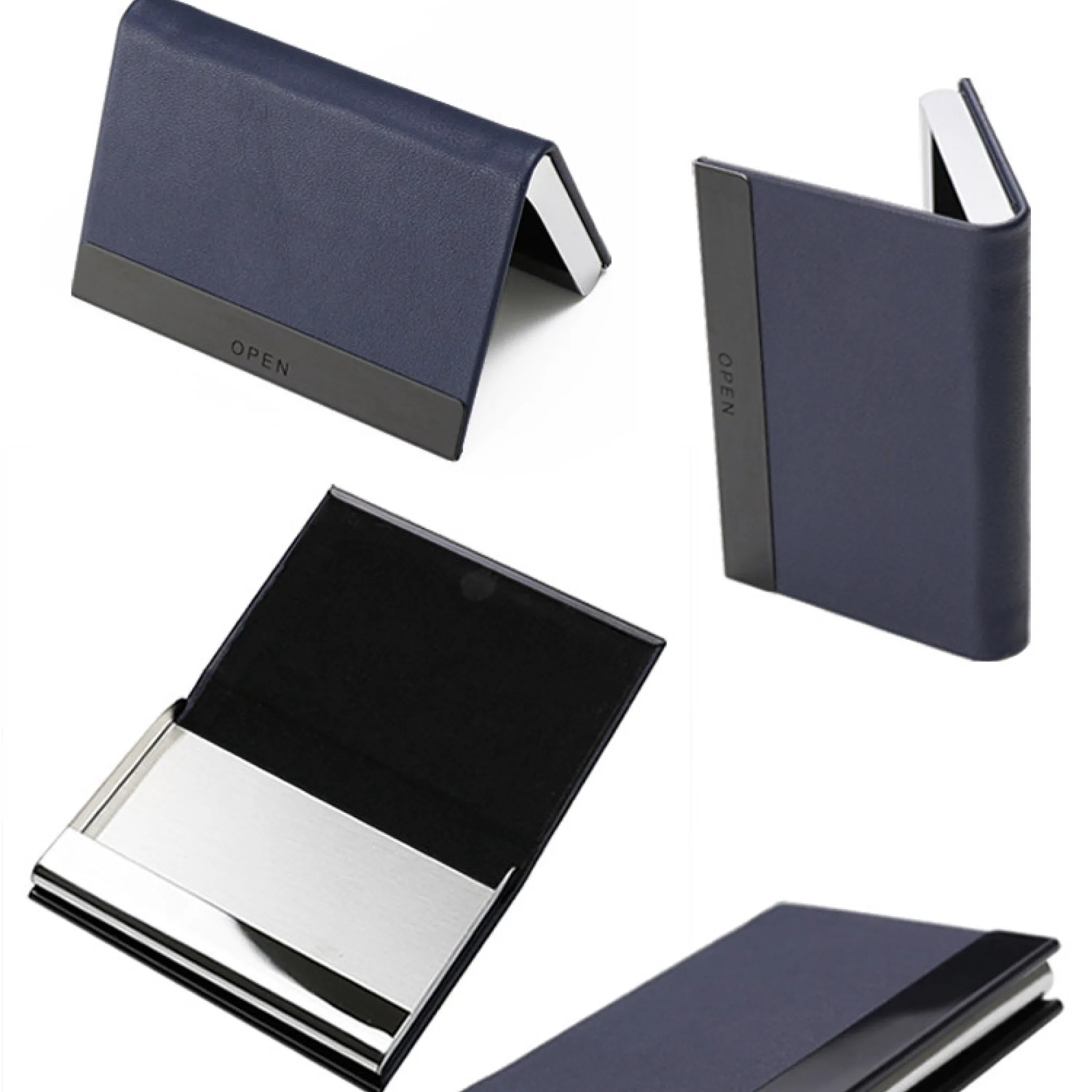 Top-Grain Leather Business Card Holder with Stainless Steel Accents thumbnail 3