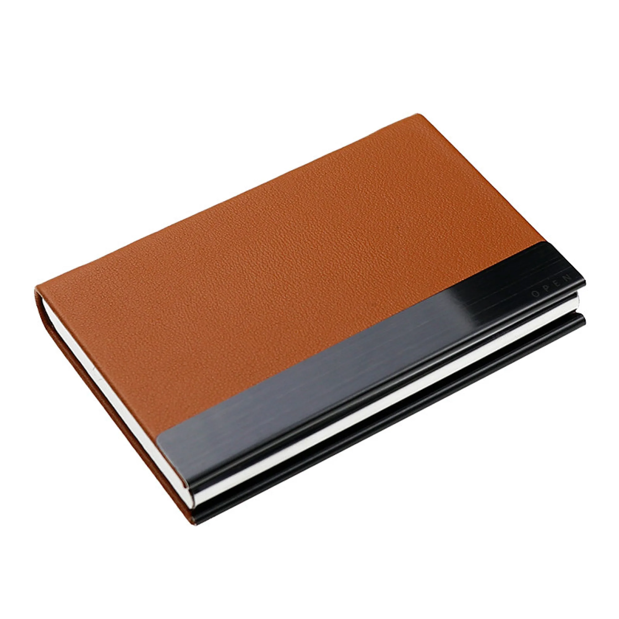 Top-Grain Leather Business Card Holder with Stainless Steel Accents thumbnail 9