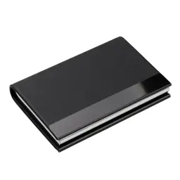 Top-Grain Leather Business Card Holder with Stainless Steel Accents thumbnail 1