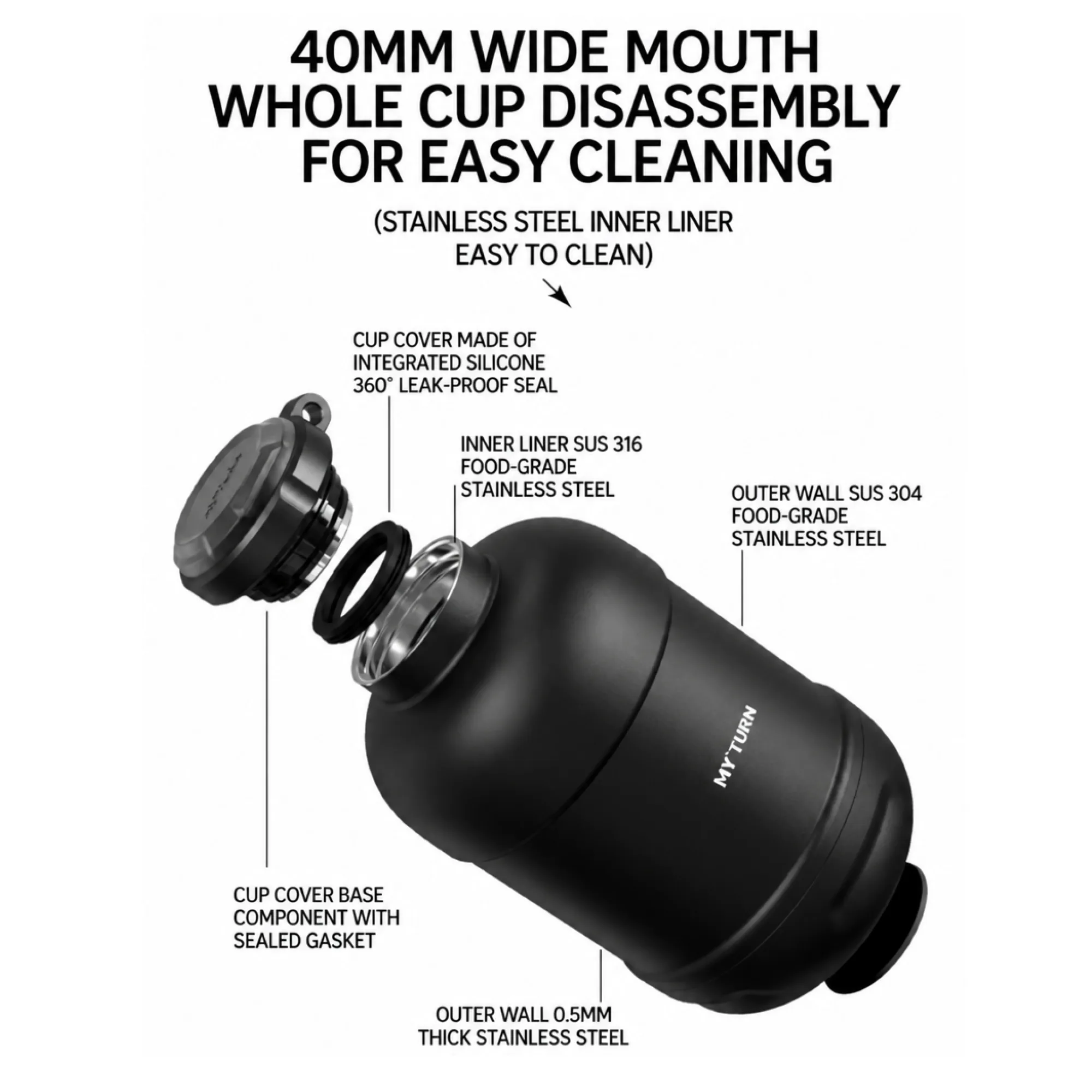 MYTURN N1 Outdoor Insulated Water Bottle with 304/316 Stainless Steel thumbnail 6