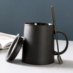 Frosted Ceramic Mug with Lid and Spoon thumbnail 7
