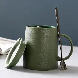 Frosted Ceramic Mug with Lid and Spoon thumbnail 8
