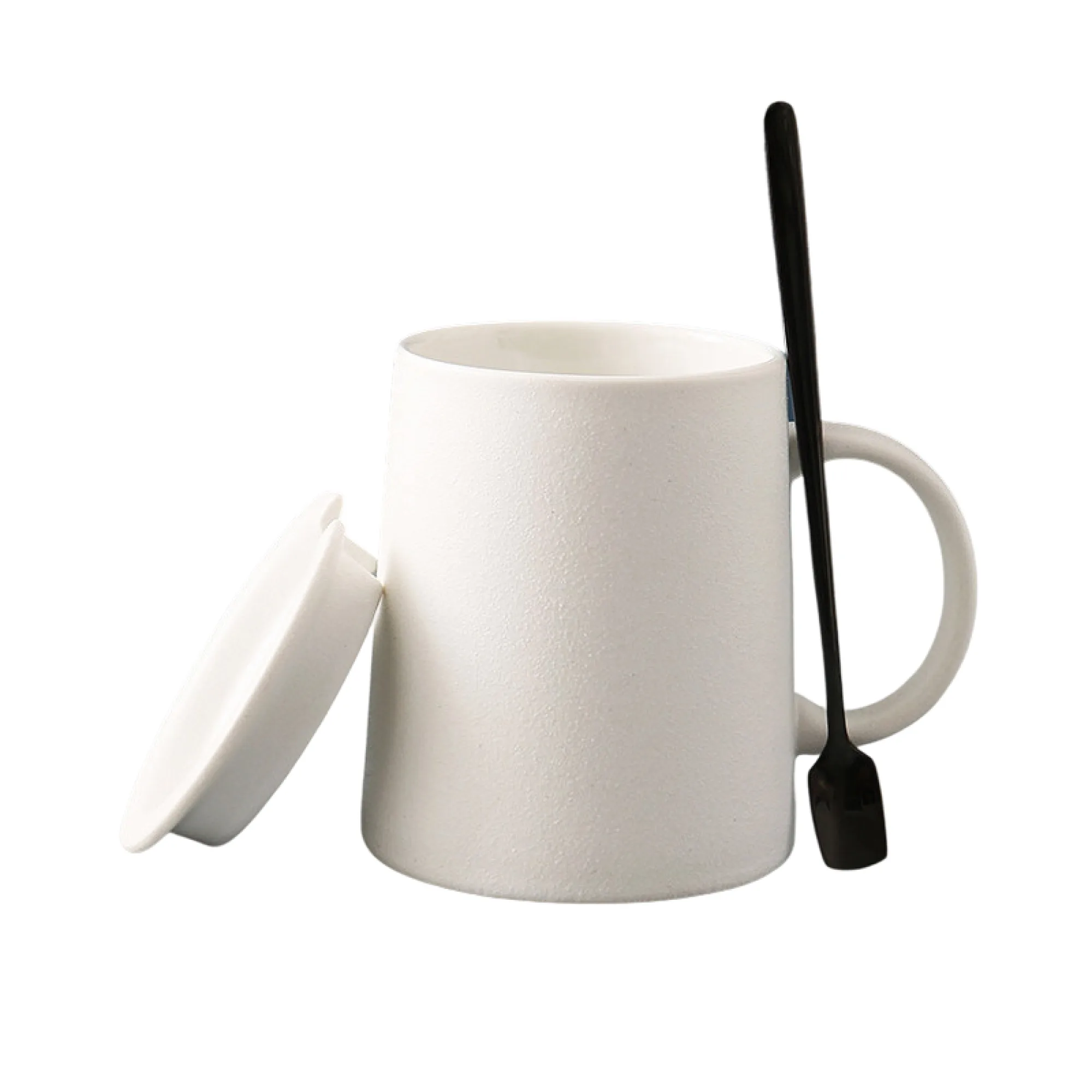Frosted Ceramic Mug with Lid and Spoon thumbnail 6