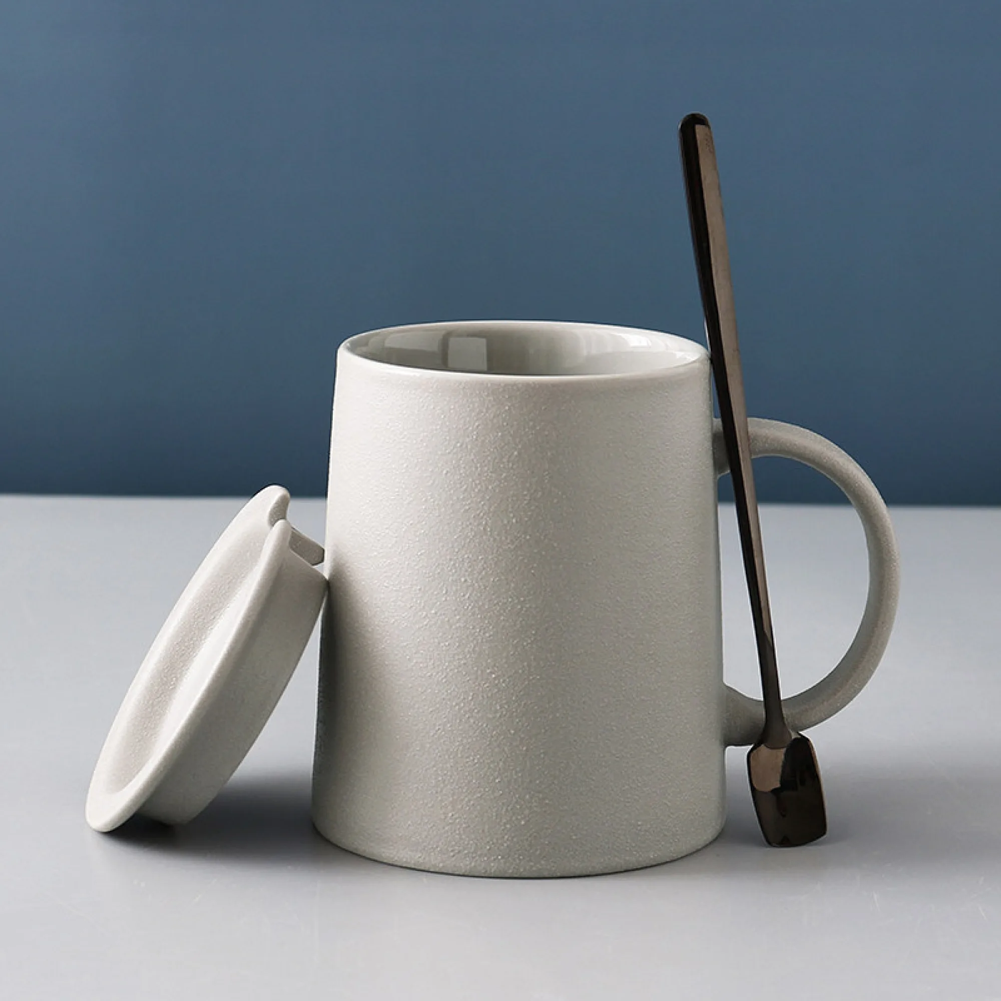Frosted Ceramic Mug with Lid and Spoon thumbnail 10