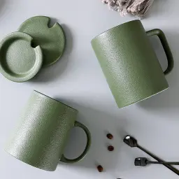Frosted Ceramic Mug with Lid and Spoon thumbnail 6