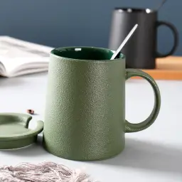 Frosted Ceramic Mug with Lid and Spoon thumbnail 2