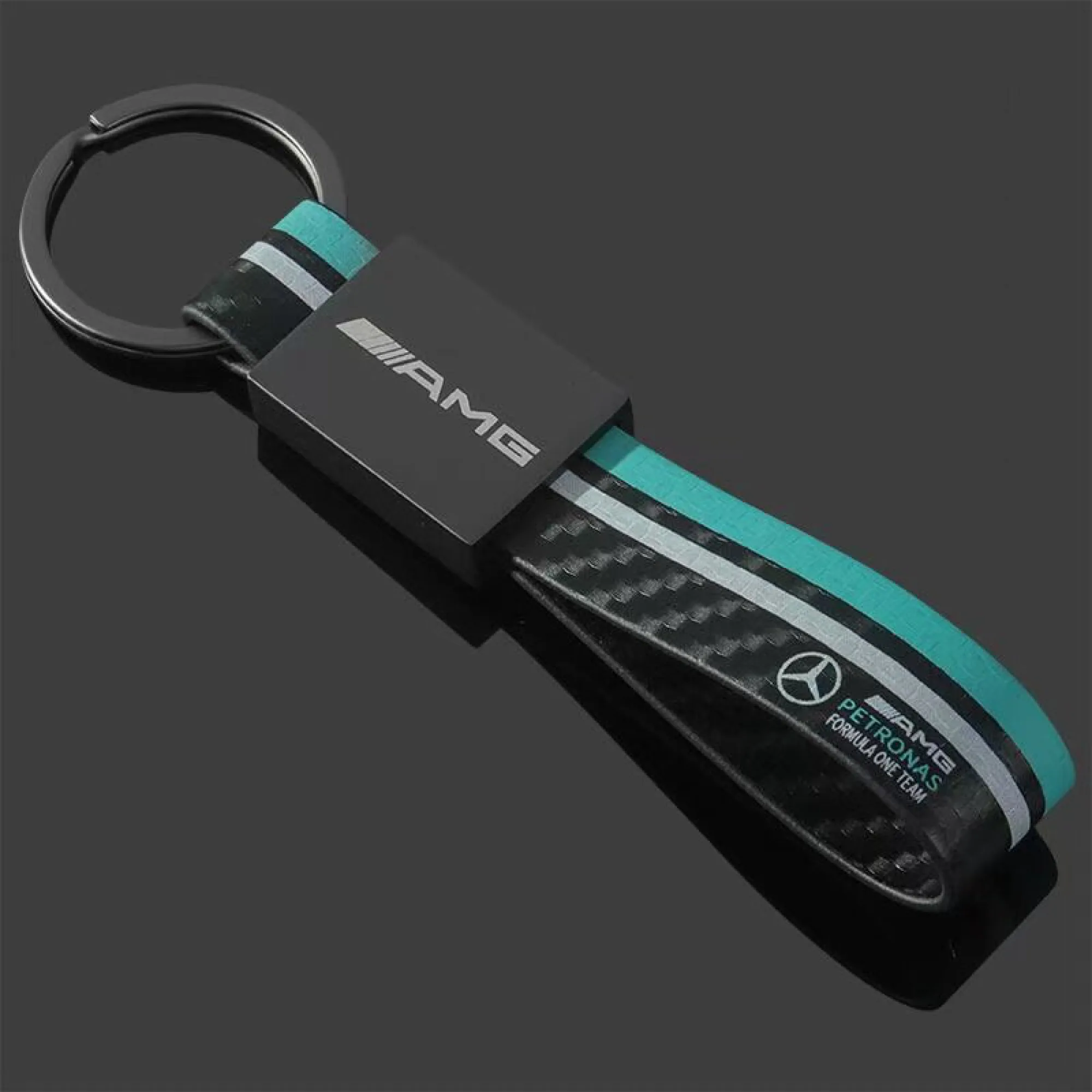 Metal Keychain with Leather Strap and Carbon Fiber Texture thumbnail 7
