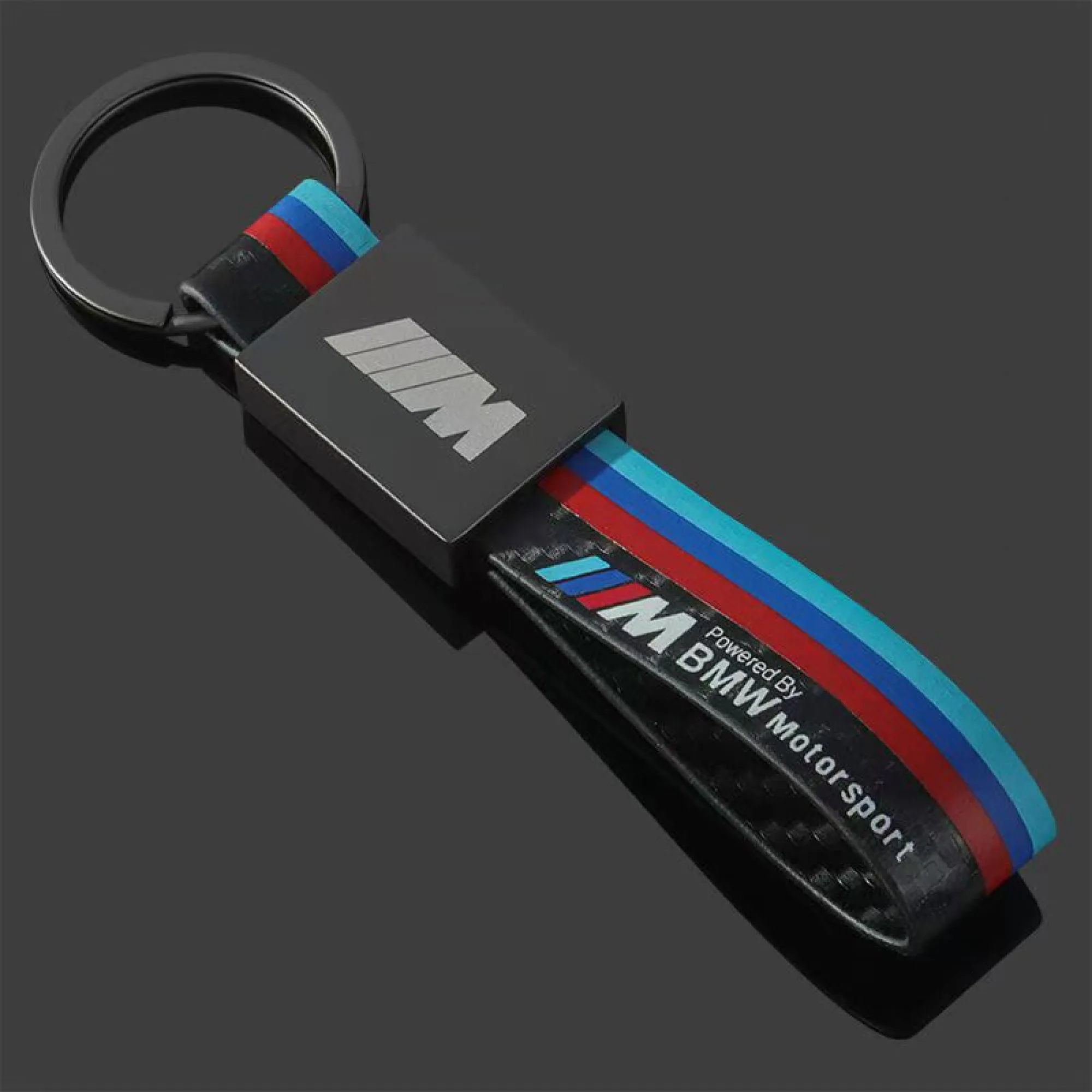 Metal Keychain with Leather Strap and Carbon Fiber Texture thumbnail 6