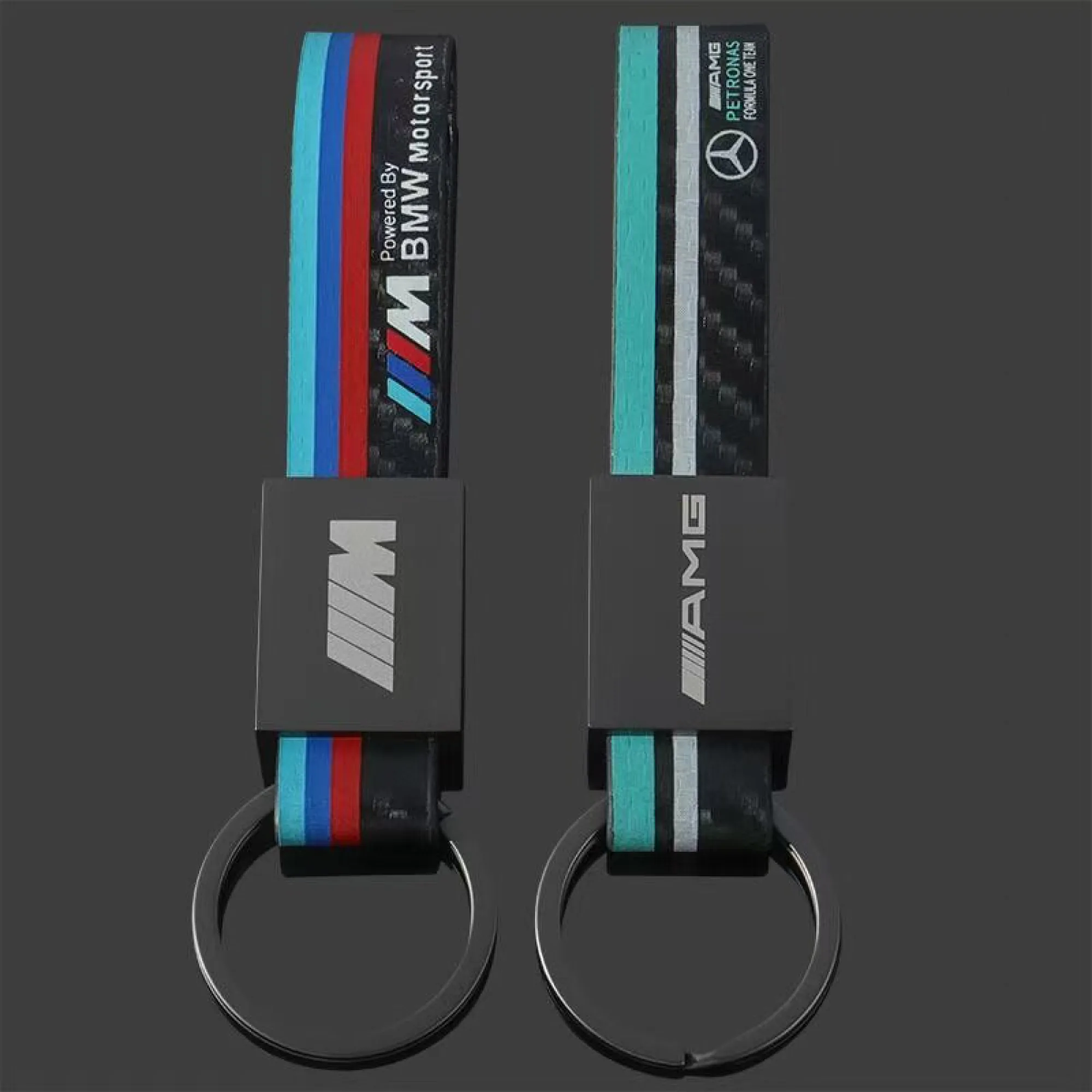 Metal Keychain with Leather Strap and Carbon Fiber Texture thumbnail 5